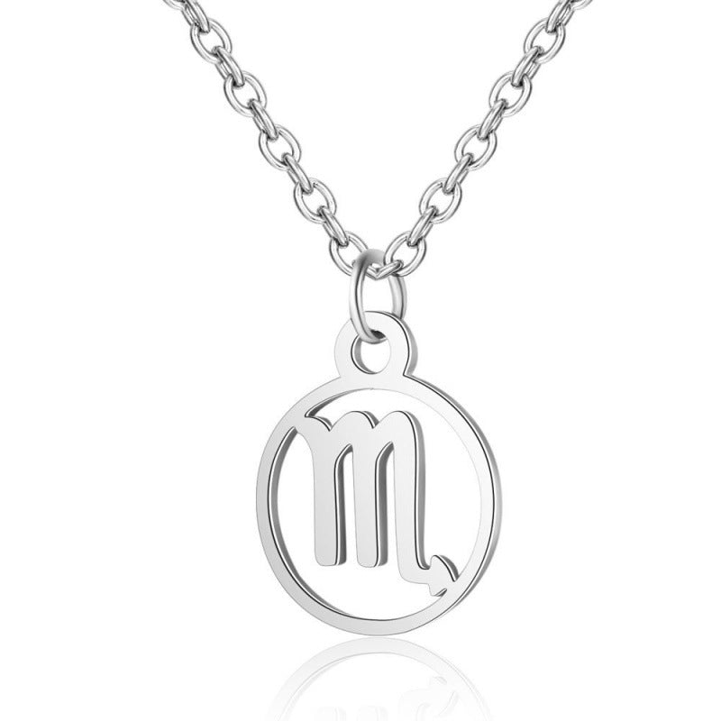 Stainless Steel Thin Chain Zodiac Pendant Necklace