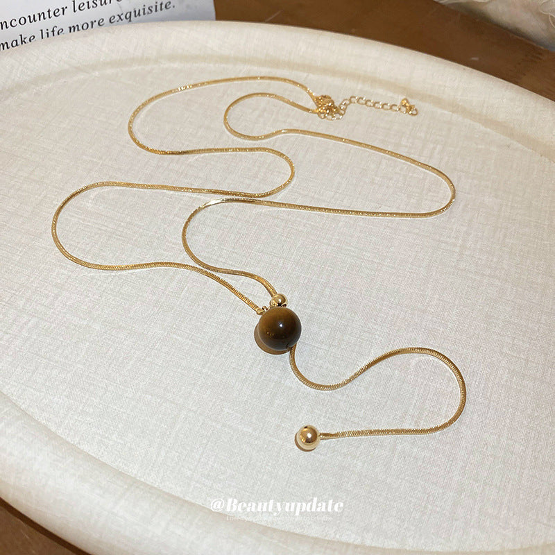 Gold Plated Artificial Tiger Eye Pendant Necklace