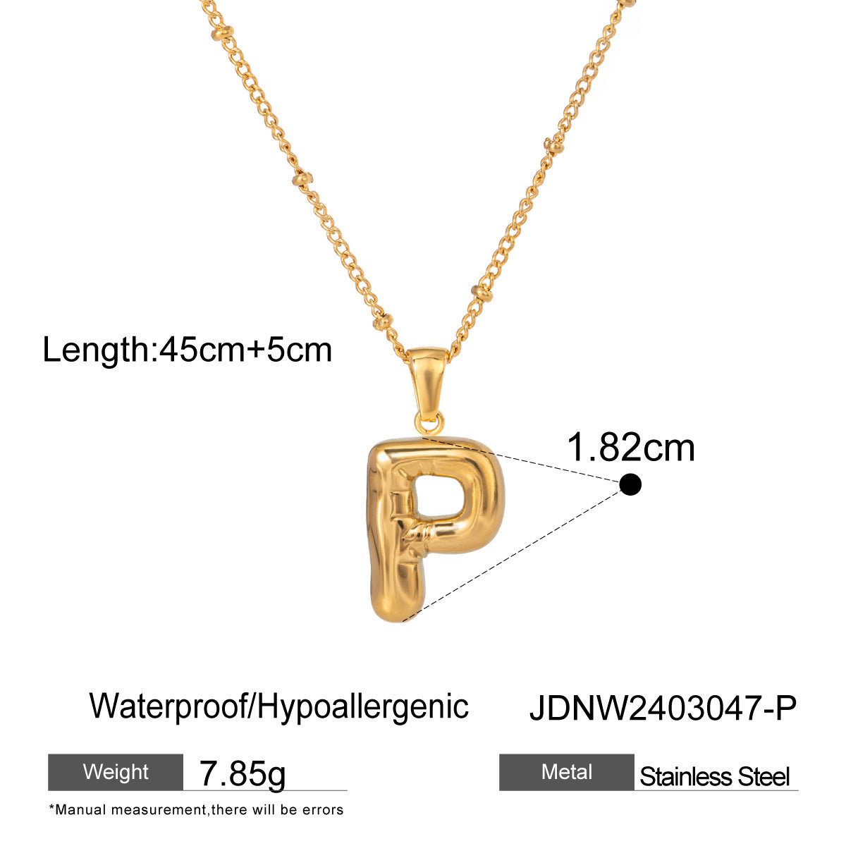 Wanxing Stainless Steel Letter Pendant Necklace