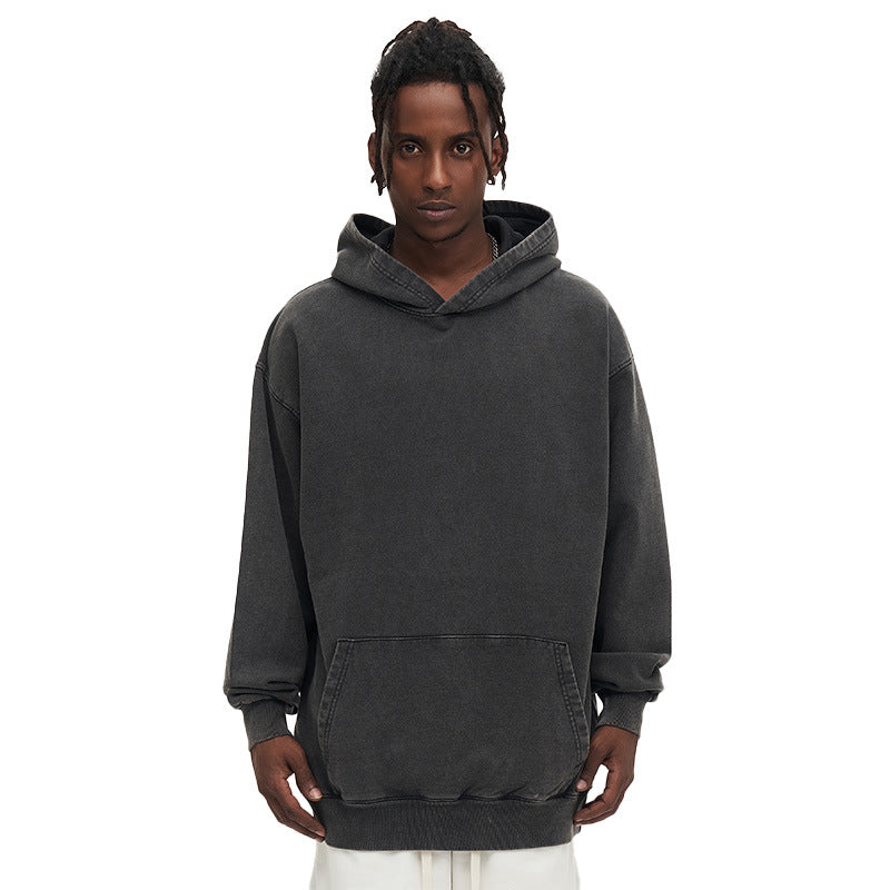 Cross-border heavy cotton vintage batik distressed washed hooded sweater men and women loose American fashion brand sweater customization