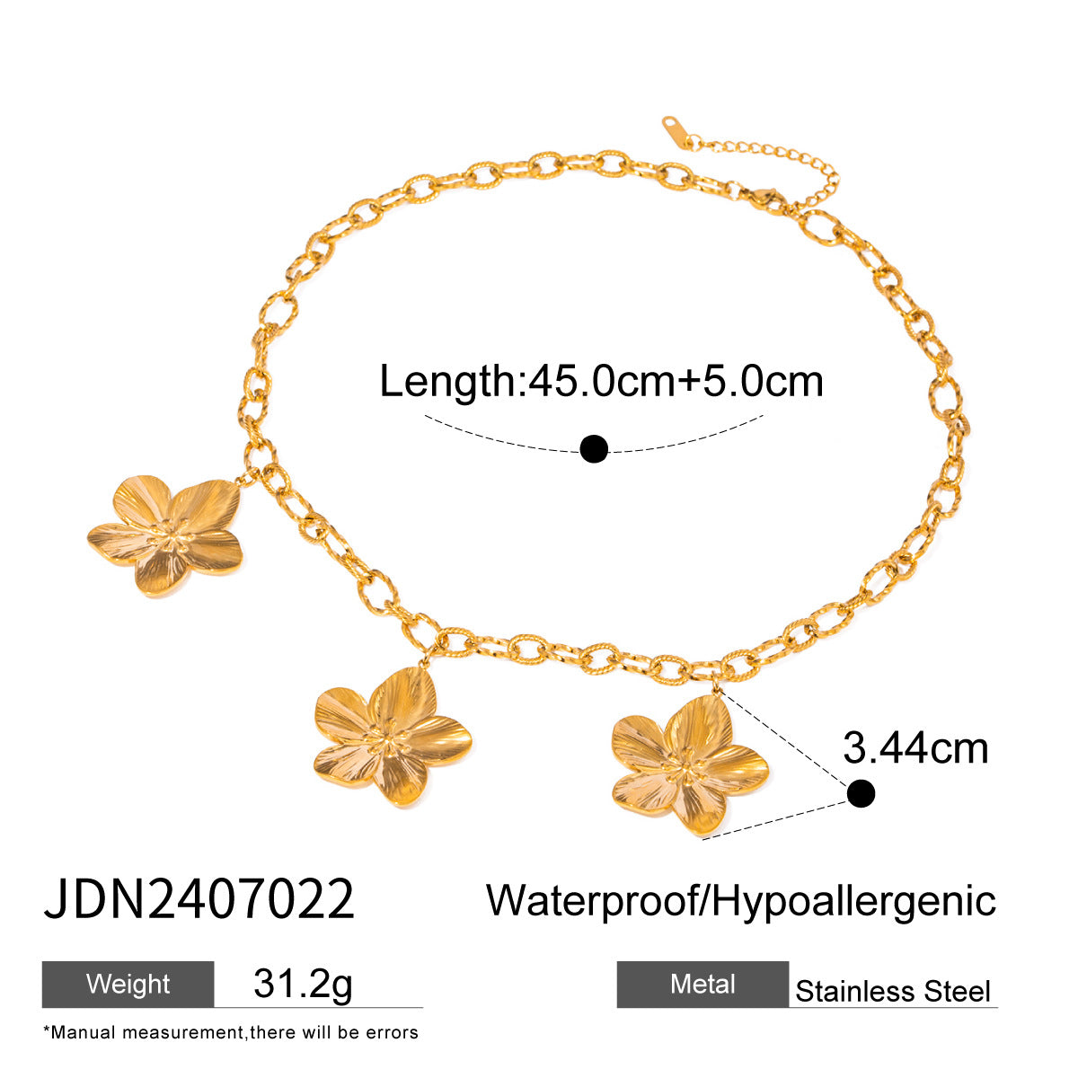 European and American fashion retro five-petal flower ribbed pendant necklace