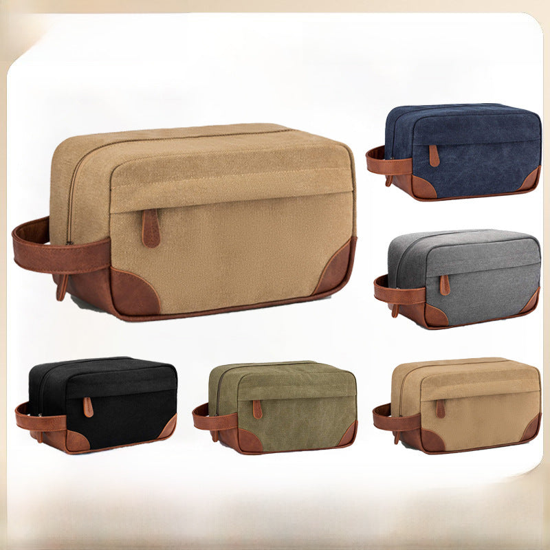 12-inch washed canvas European-style retro men's toiletry bag cross-border hot multi-functional portable cosmetic bag customizable