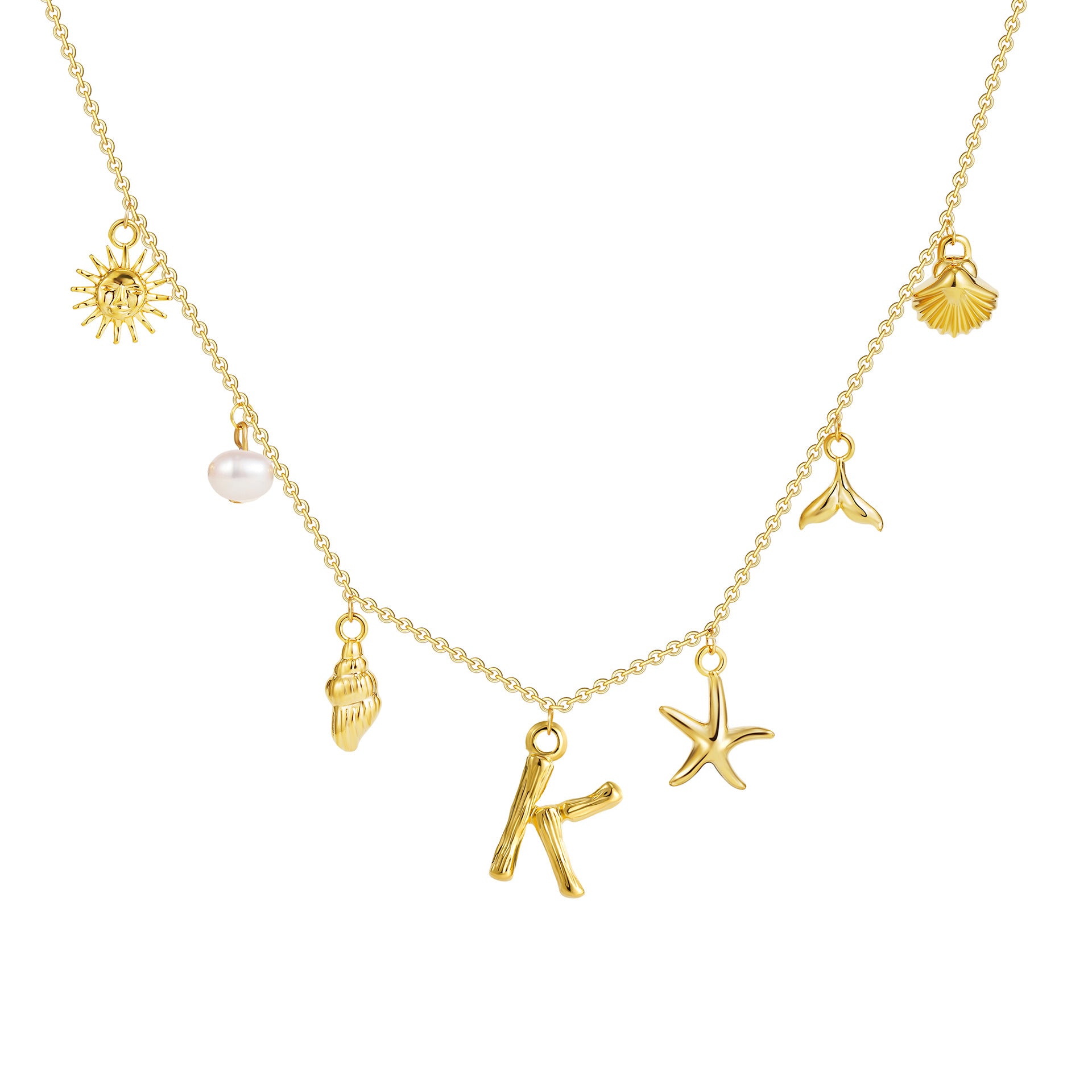 18K gold O-shaped chain 26 letter pendant necklace beach style conch shell pendant necklace cross-border fashion short necklace