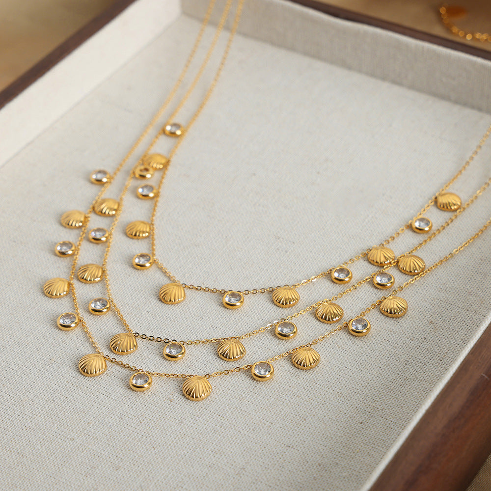 Geometric Scallop Pendant Titanium Necklace