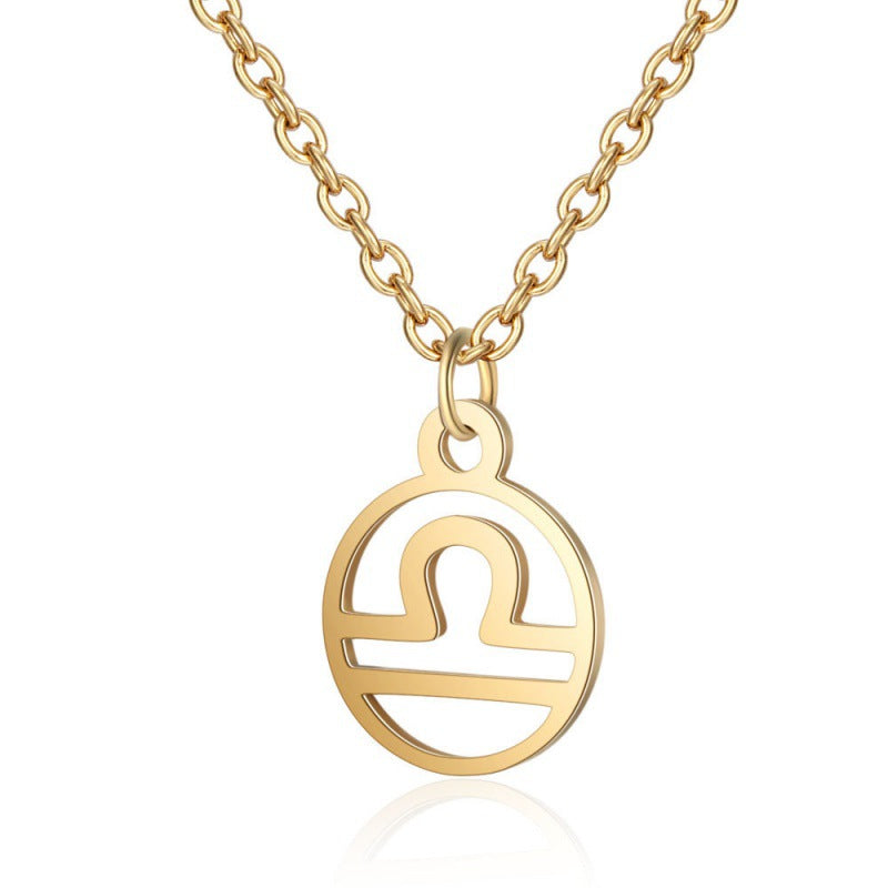 Stainless Steel Thin Chain Zodiac Pendant Necklace