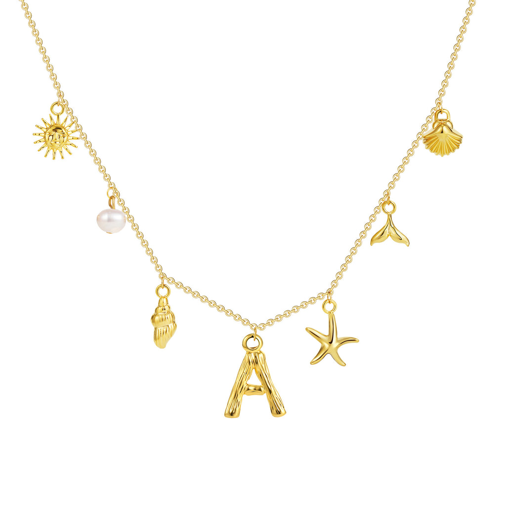 18K gold O-shaped chain 26 letter pendant necklace beach style conch shell pendant necklace cross-border fashion short necklace