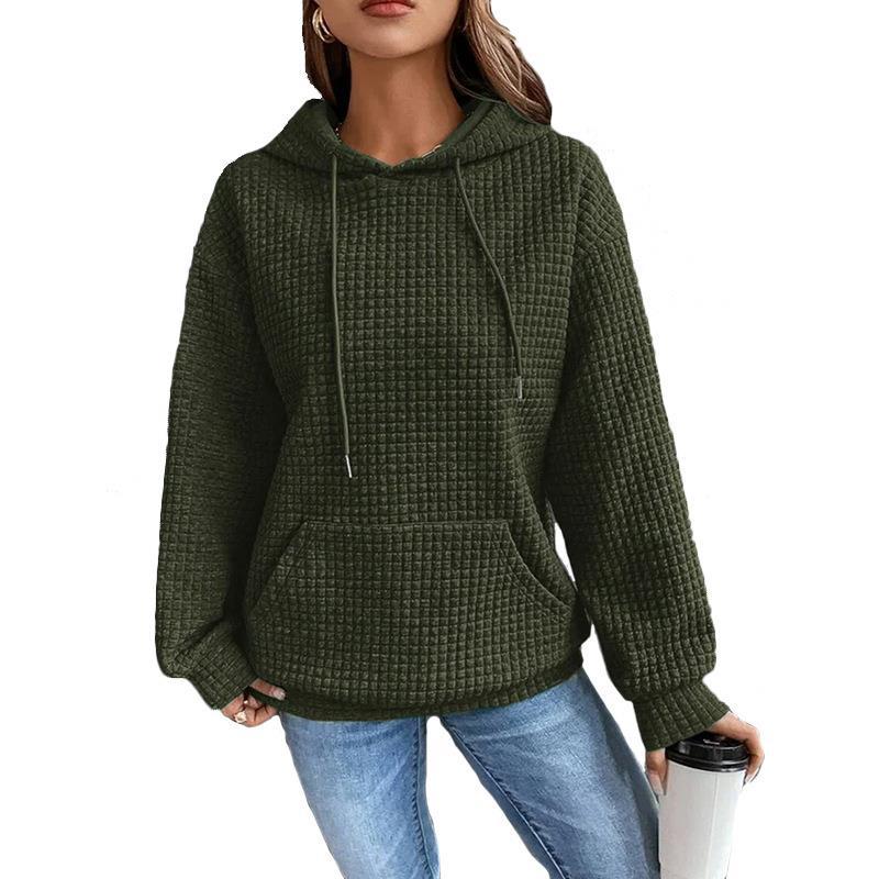 2023 autumn and winter Amazon European and American women's clothing cross-border new arrival waffle round neck long sleeve sweater solid color top for women
