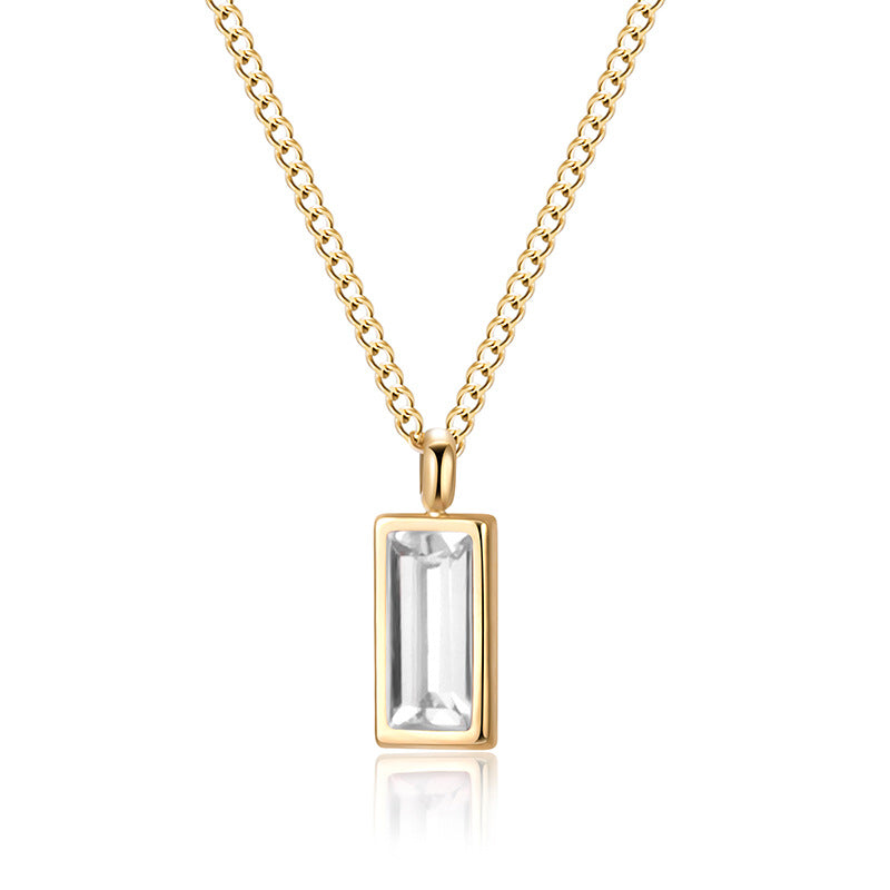 Emerald zircon necklace rectangular pendant titanium steel clavicle chain 18k simple pendant necklace female live wholesale
