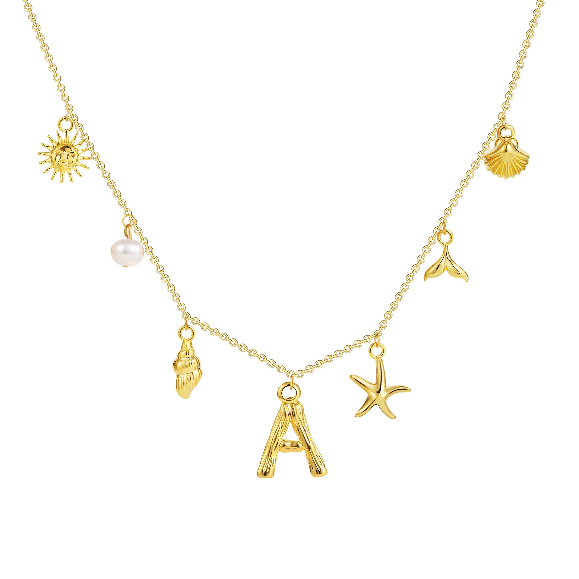 18K gold O-shaped chain 26 letter pendant necklace beach style conch shell pendant necklace cross-border fashion short necklace