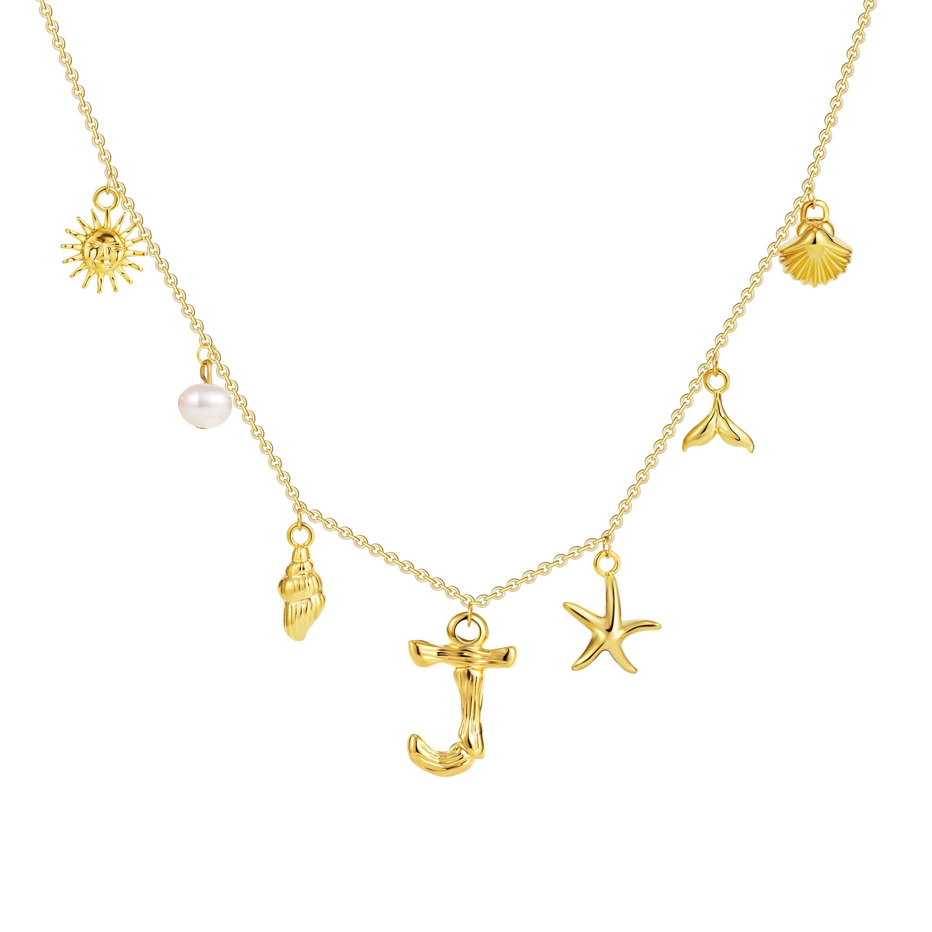18K gold O-shaped chain 26 letter pendant necklace beach style conch shell pendant necklace cross-border fashion short necklace