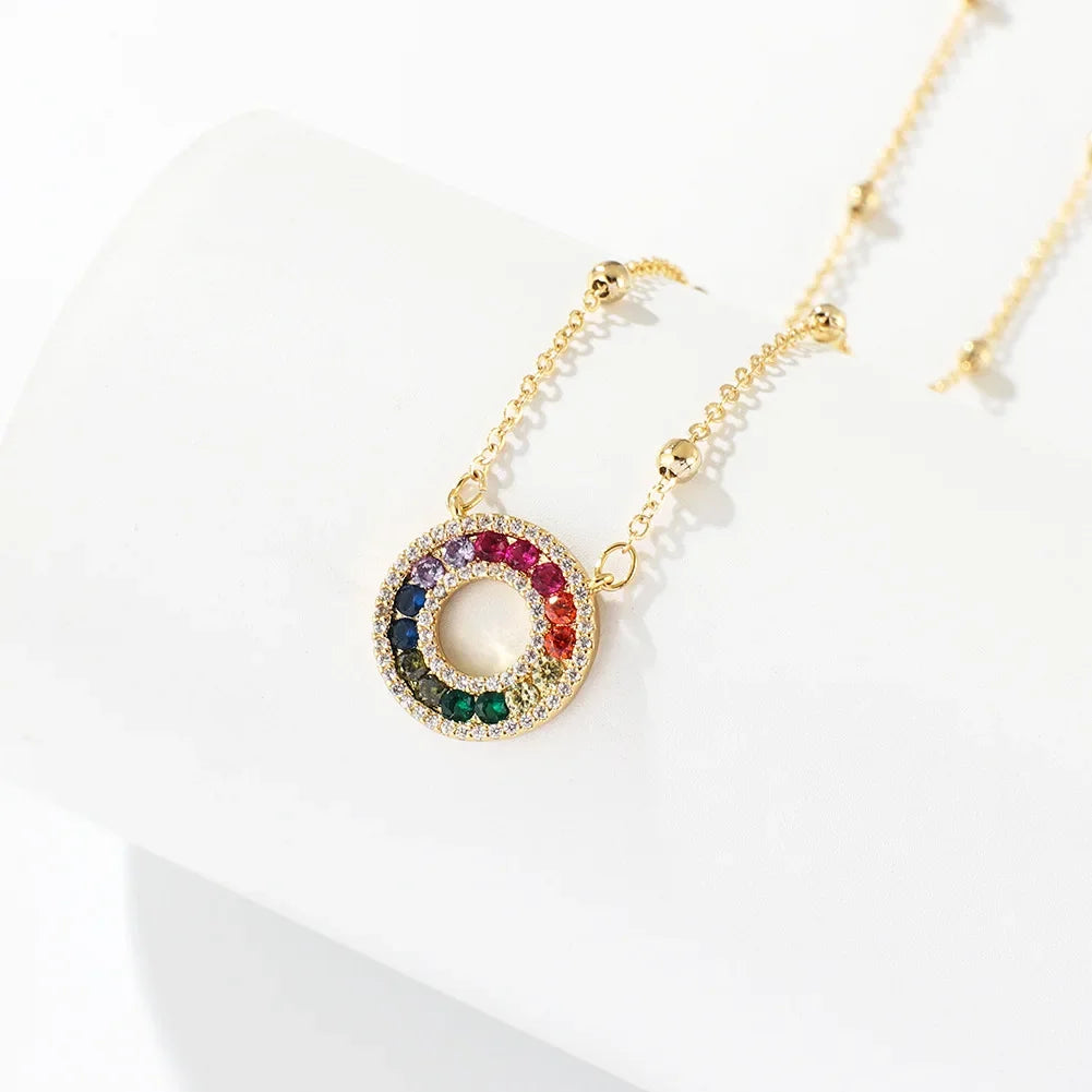 micro inlaid zircon rainbow pendant necklace creative fashion circle pendant clavicle chain
