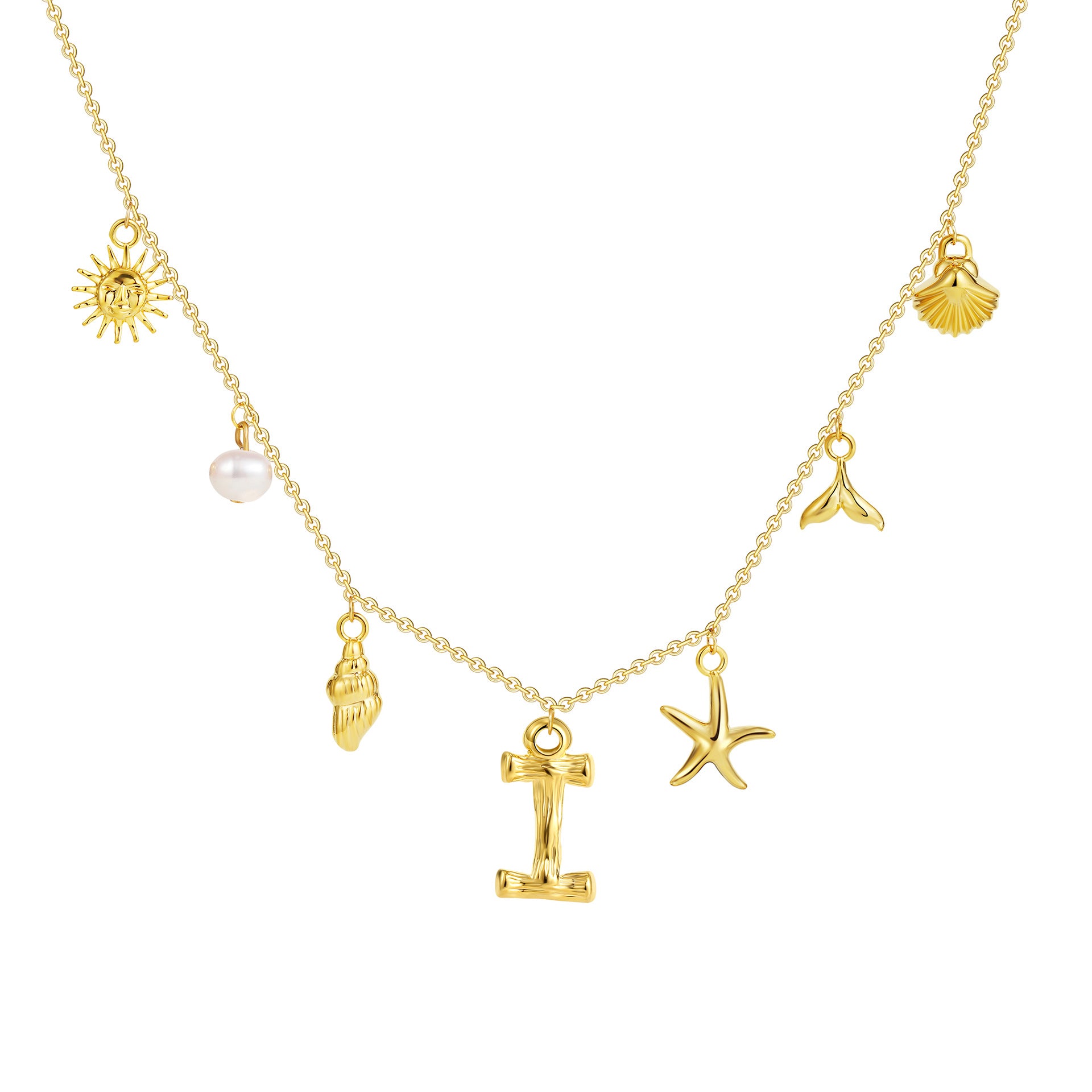 18K gold O-shaped chain 26 letter pendant necklace beach style conch shell pendant necklace cross-border fashion short necklace