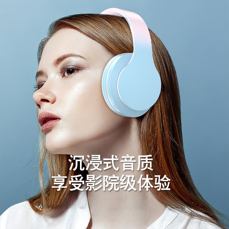 Cross-border new arrival wireless headset Bluetooth headset gradient color large battery ultra-long life battery noise reduction gaming headsets