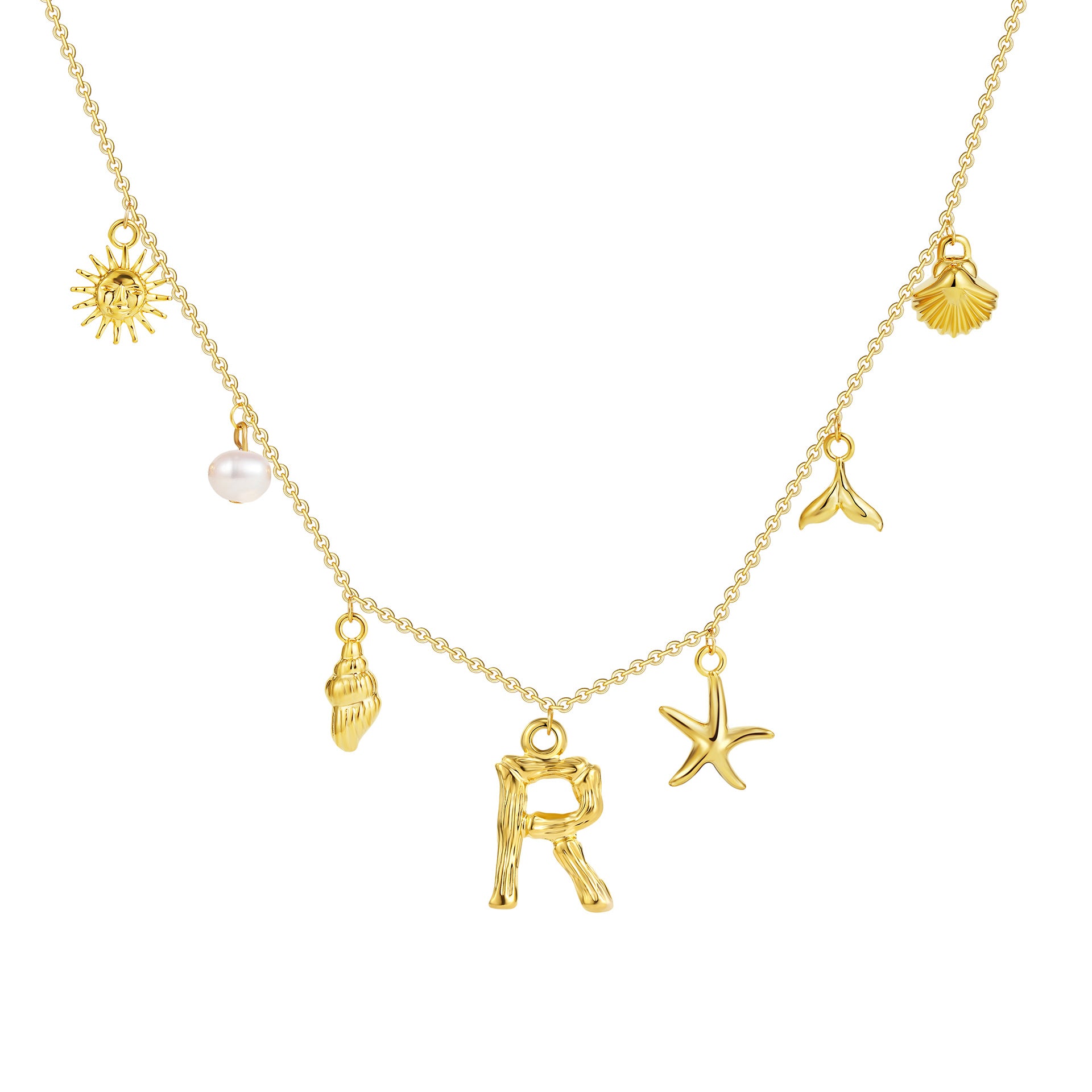 18K gold O-shaped chain 26 letter pendant necklace beach style conch shell pendant necklace cross-border fashion short necklace