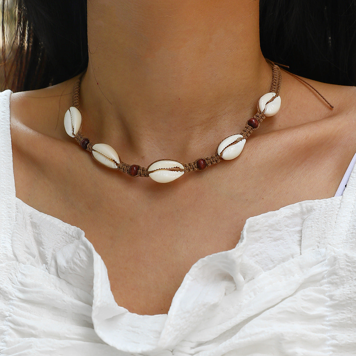 European and American Beach Style Shell Bead Pendant Single Layer Necklace