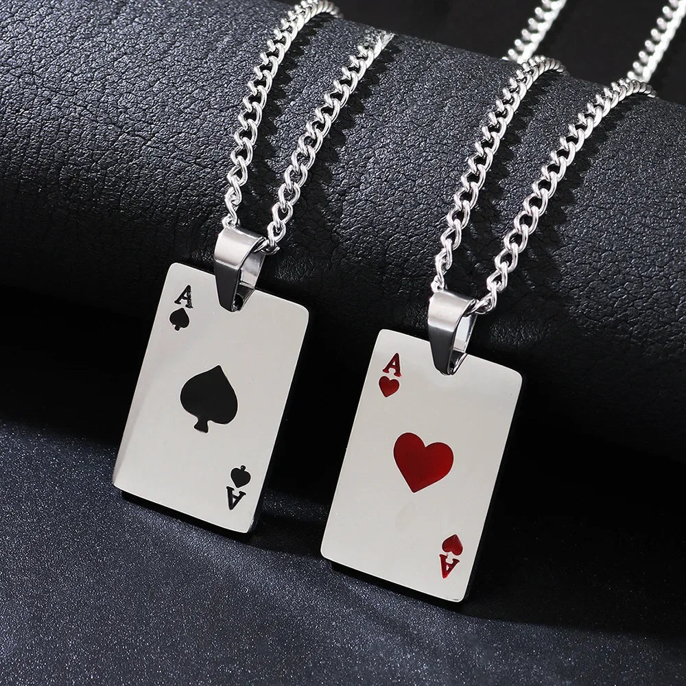 fashion titanium steel playing cards pendant necklace red peach a black Peach a playing cards stainless steel pendant necklace