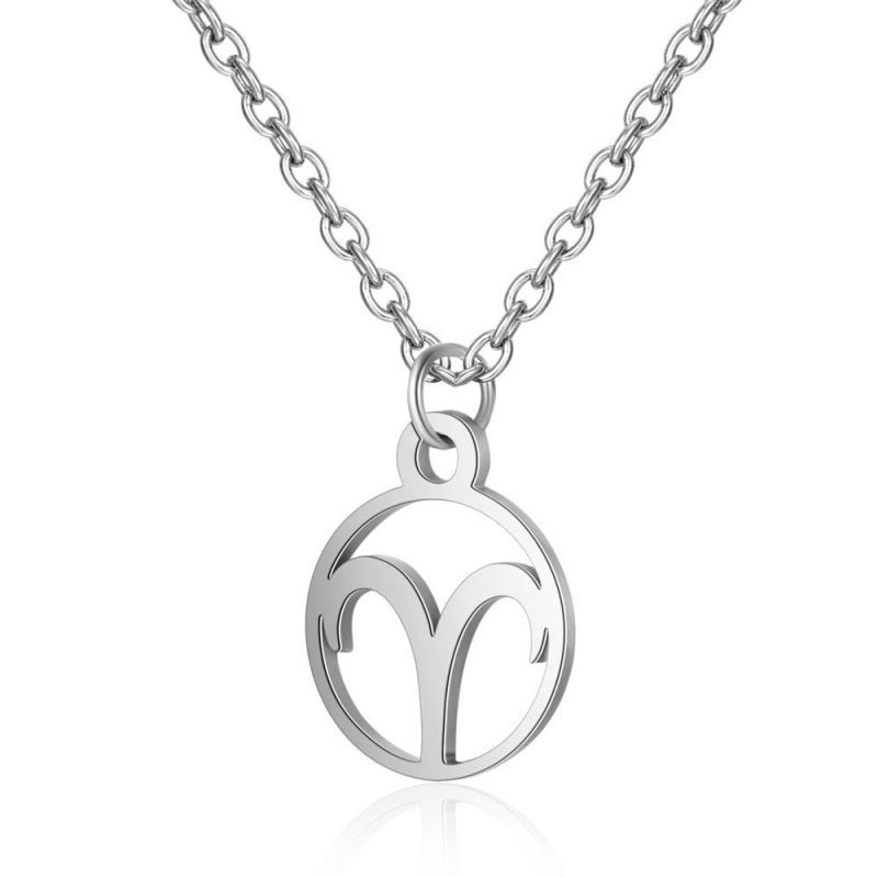 Stainless Steel Thin Chain Zodiac Pendant Necklace