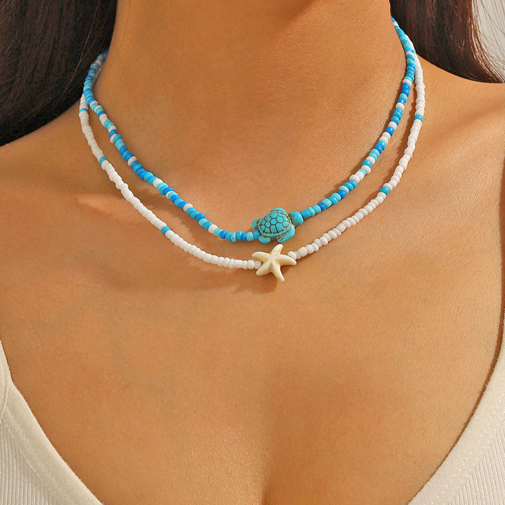 Europe and America cross border starfish pendant necklace versatile color bead shell pendant Bohemian necklace female accessories