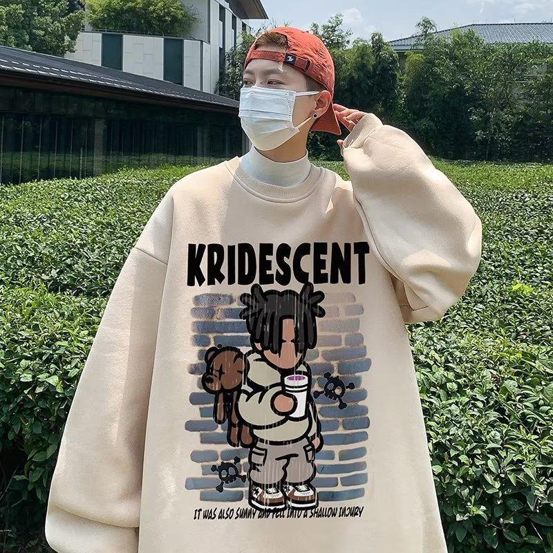 Cartoon print sweatshirt men's 2024 spring and autumn Korean new round neck loose top chic Hong Kong style trendy