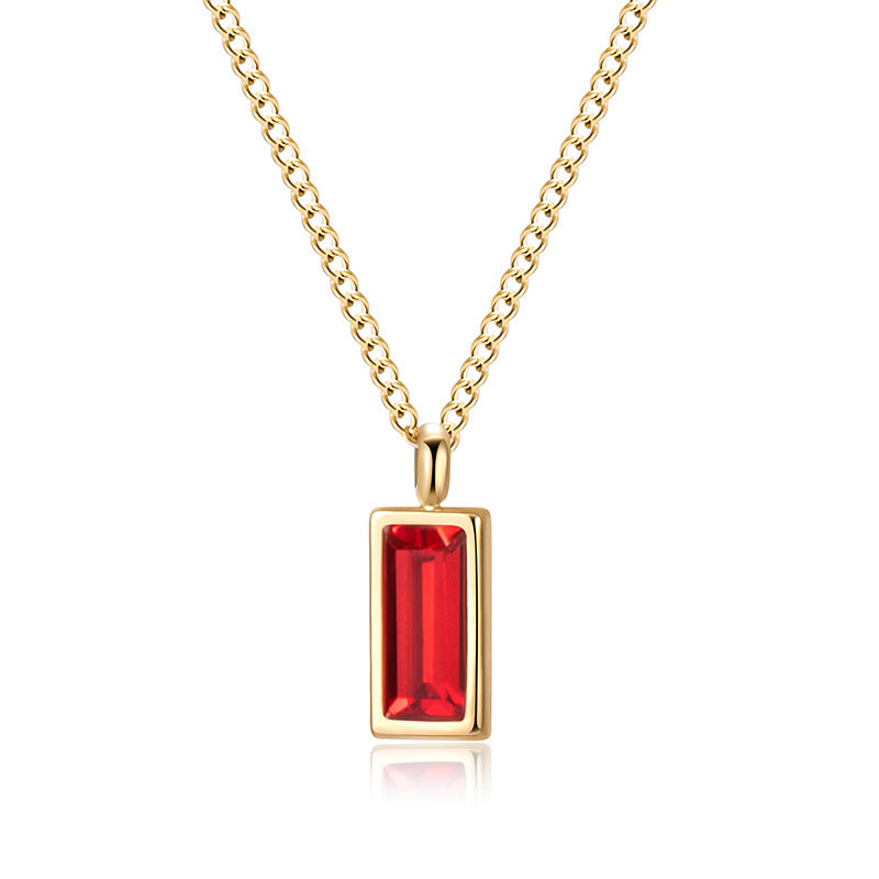Emerald zircon necklace rectangular pendant titanium steel clavicle chain 18k simple pendant necklace female live wholesale