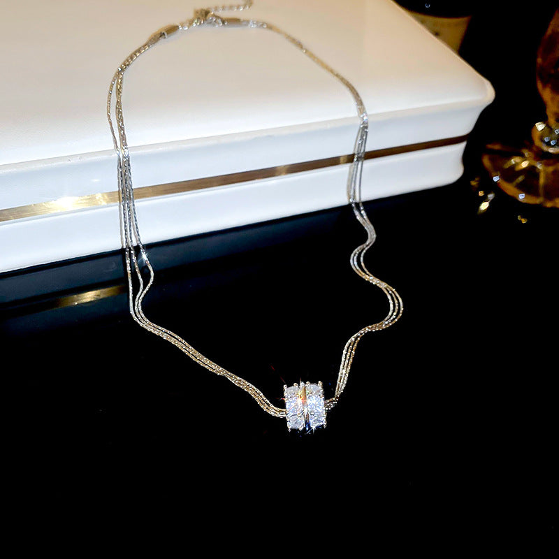 Gold Plated Multi-layer Zircon Circle Pendant Necklace