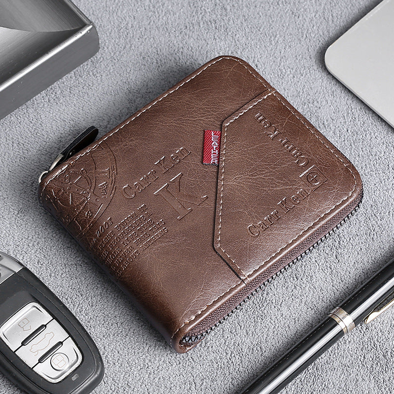 Cross-Border Men's wallet short European and American stitching zipper wallet multi-function hinge letter Coin Purse wallet