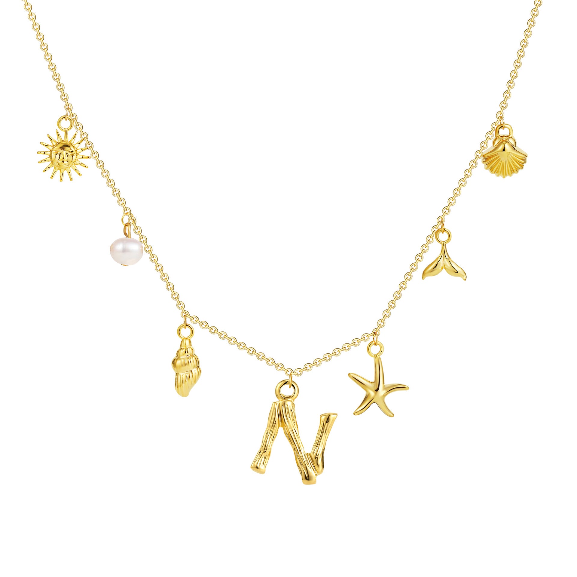 18K gold O-shaped chain 26 letter pendant necklace beach style conch shell pendant necklace cross-border fashion short necklace