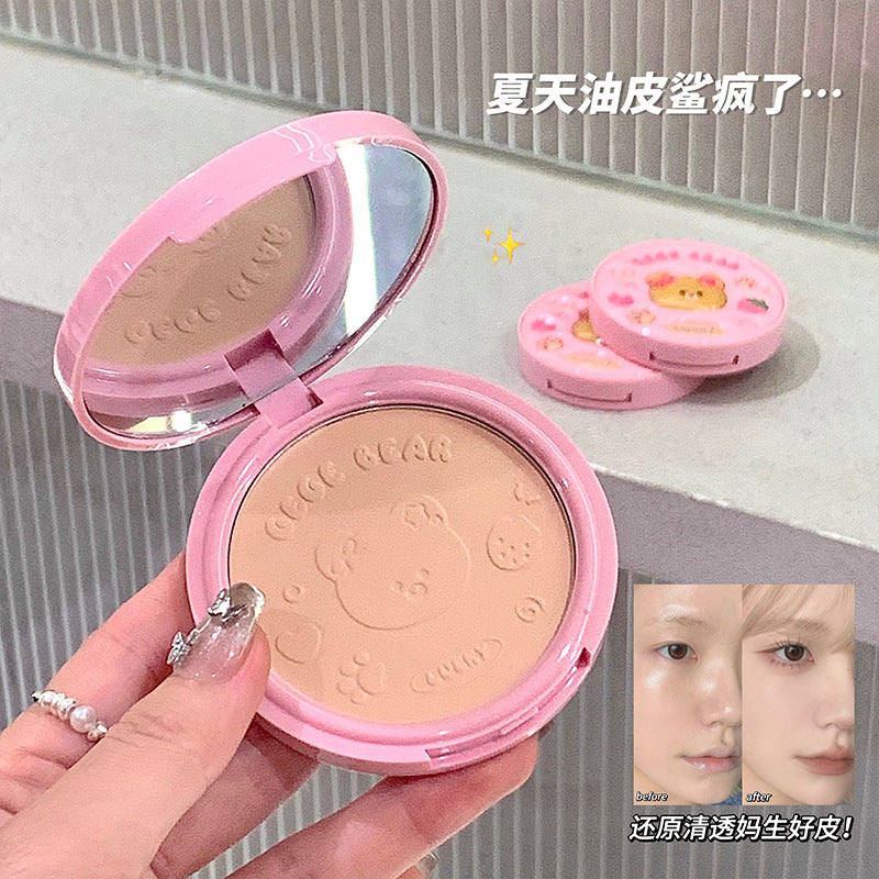 Gege bear Gogo bear leather soft and adorable light transparent finishing powder soft mist matte natural nude makeup powder cake