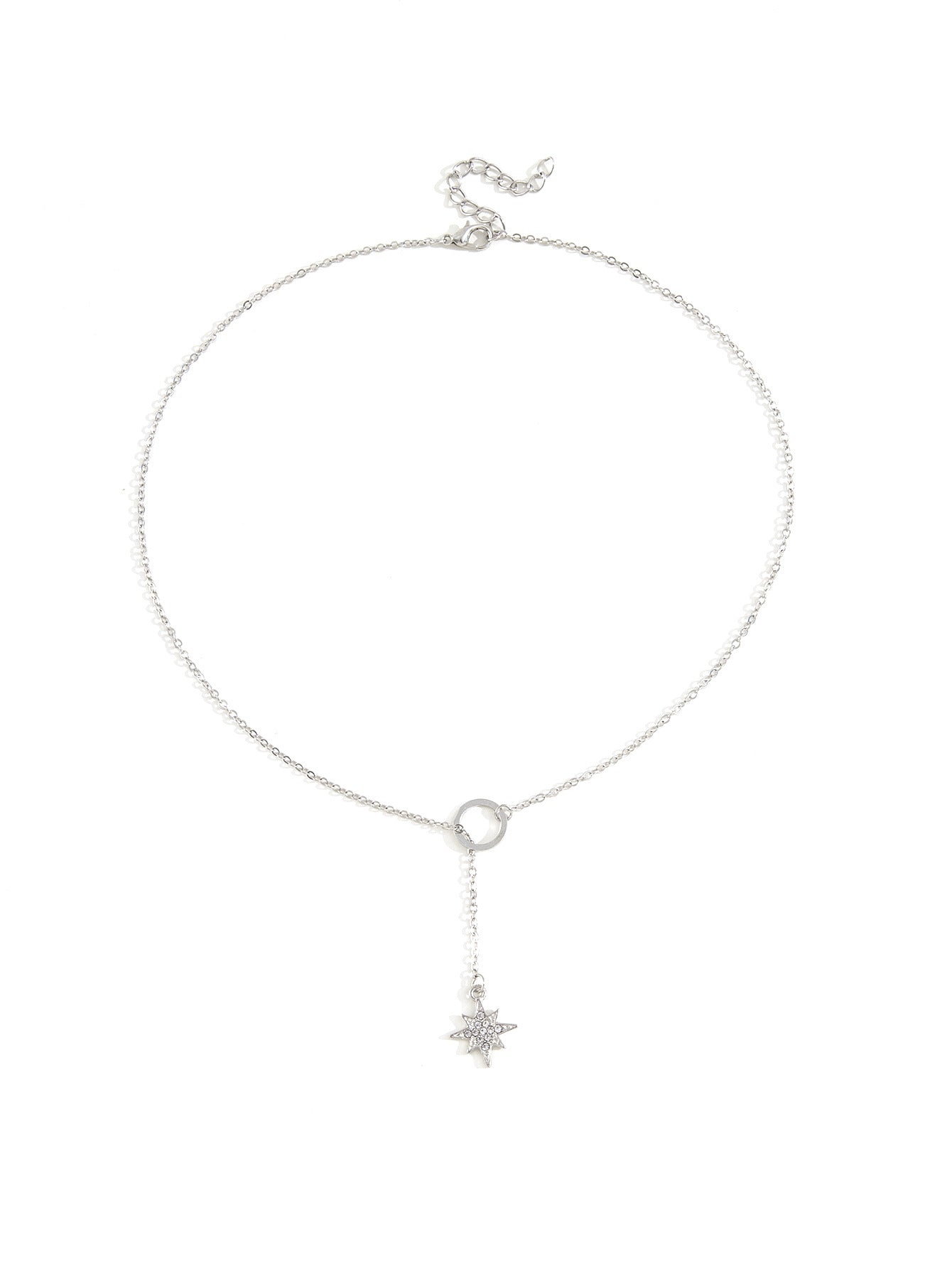 New Eight-point Star Pendant Metal Circle Necklace