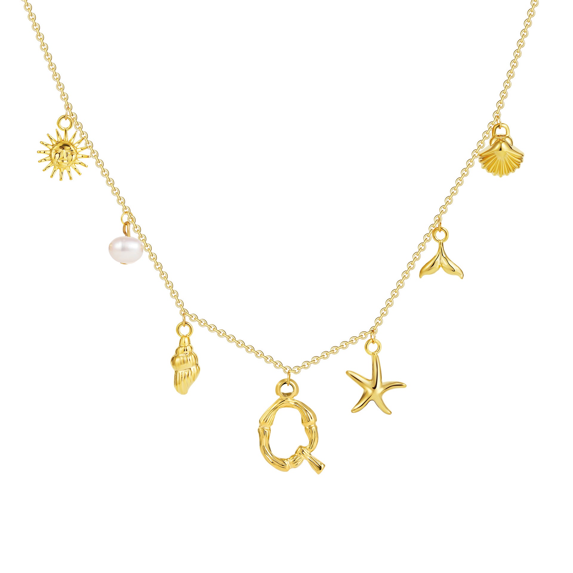 18K gold O-shaped chain 26 letter pendant necklace beach style conch shell pendant necklace cross-border fashion short necklace