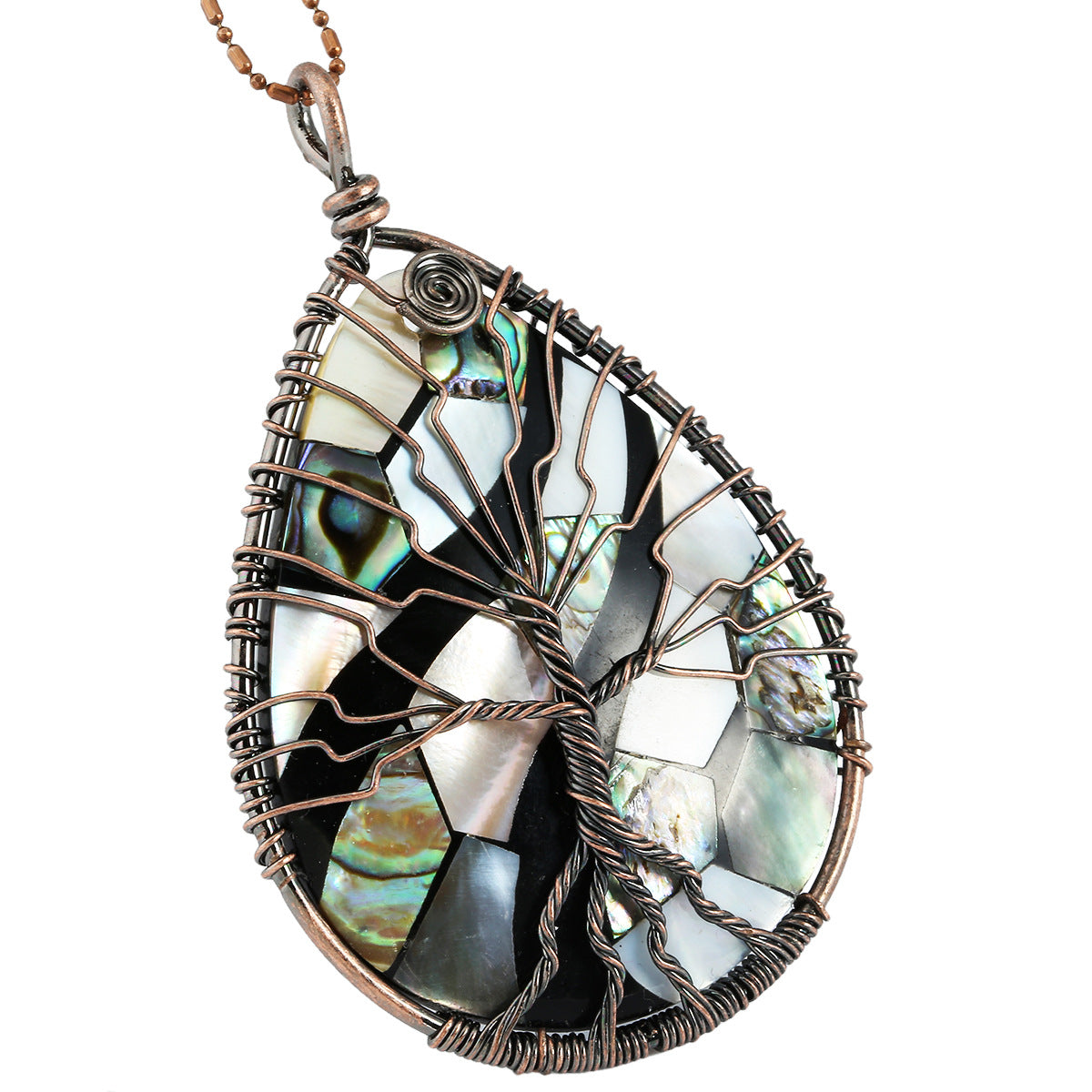 Natural abalone shell copper wire wound lucky tree water drop pendant retro creative lucky tree abalone shell necklace pendant