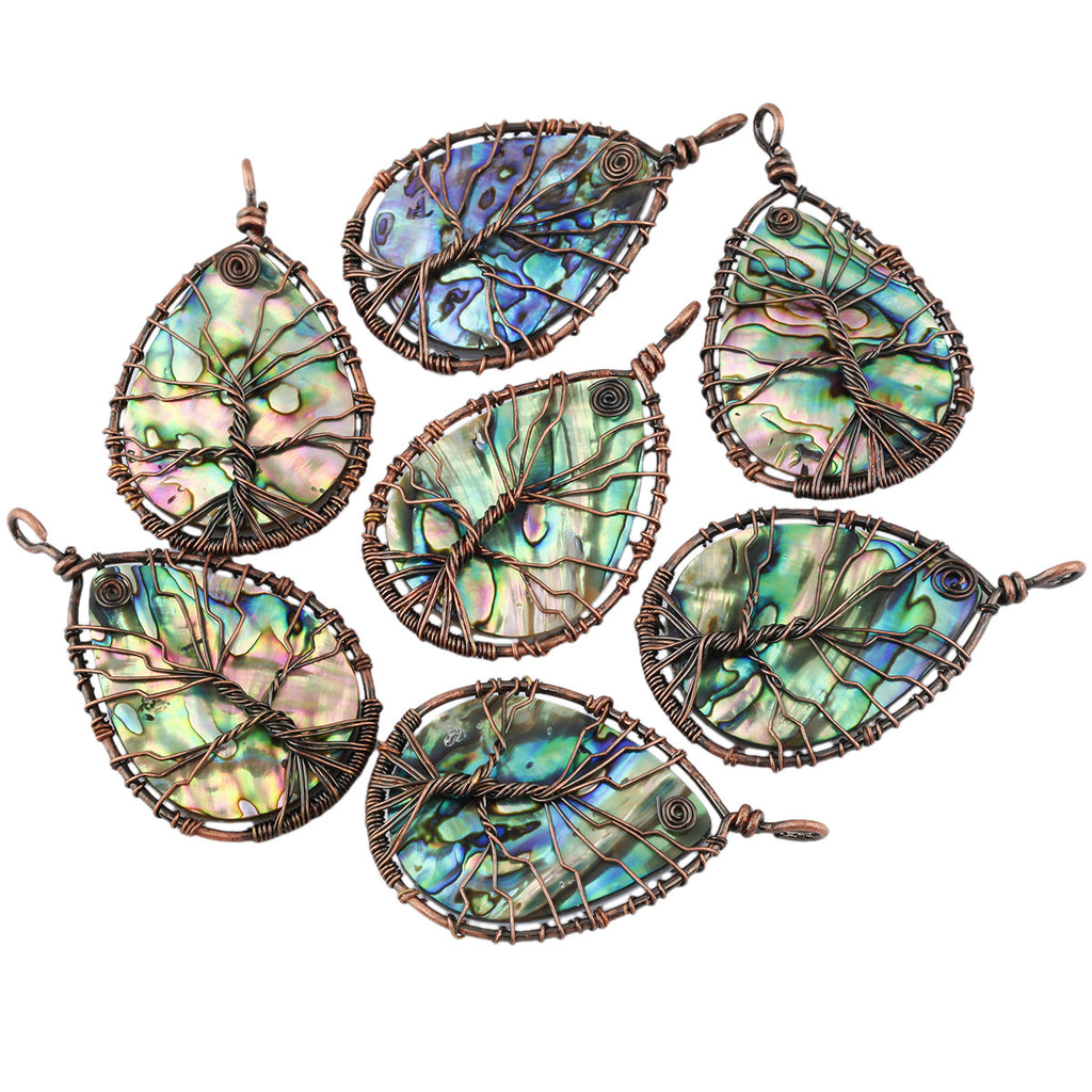 Natural abalone shell copper wire wound lucky tree water drop pendant retro creative lucky tree abalone shell necklace pendant