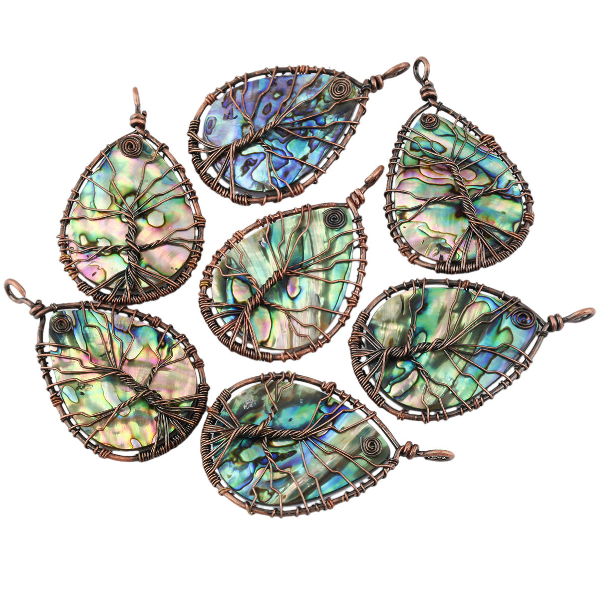 Natural abalone shell copper wire wound lucky tree water drop pendant retro creative lucky tree abalone shell necklace pendant