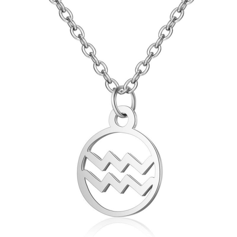 Stainless Steel Thin Chain Zodiac Pendant Necklace