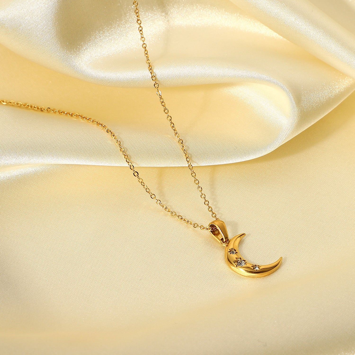 French 18K Gold Moon Pendant Necklace