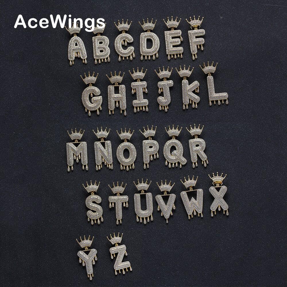 Crown Letters 26 English letter pendant copper micro inlay pendant hip hop necklace