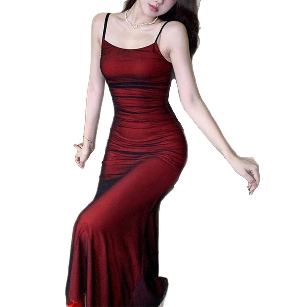 Amazon new sling dress popular European and American Foreign trade dinner dress sexy satin solid color dress