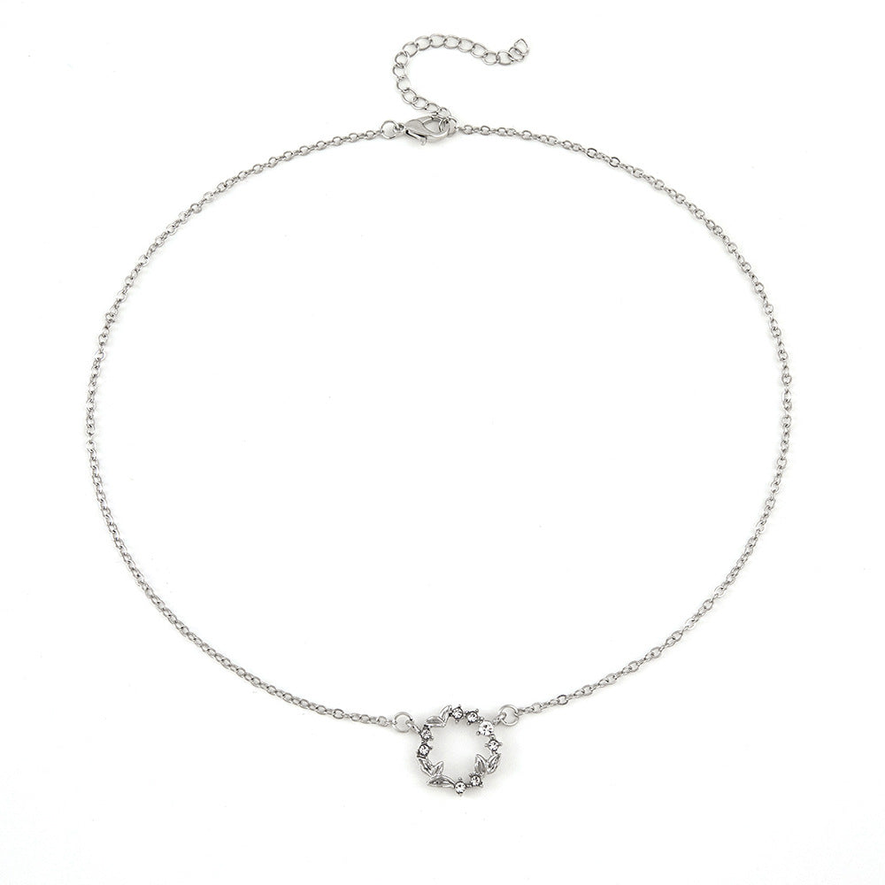 Japanese Korean Ins Geometric Diamond Leaf Pendant Necklace