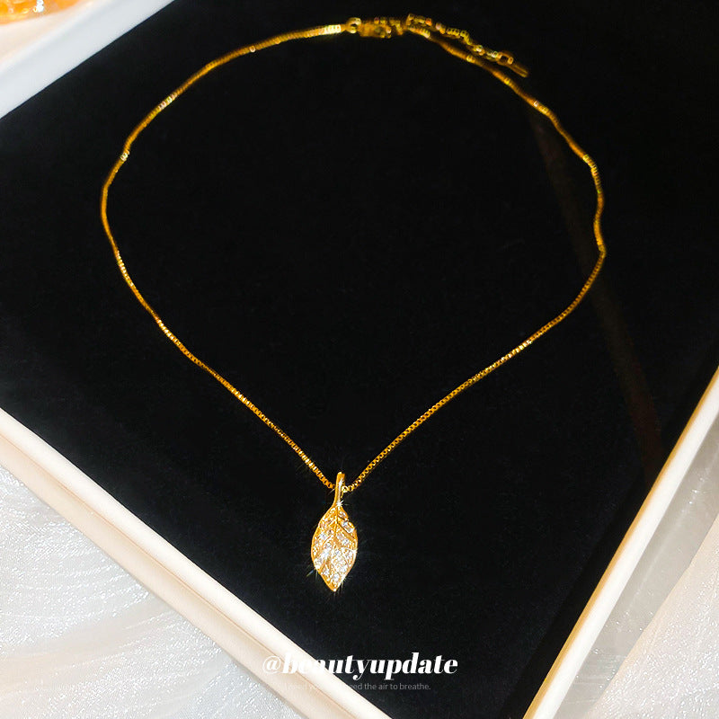 European American Zircon Leaf Pendant Necklace