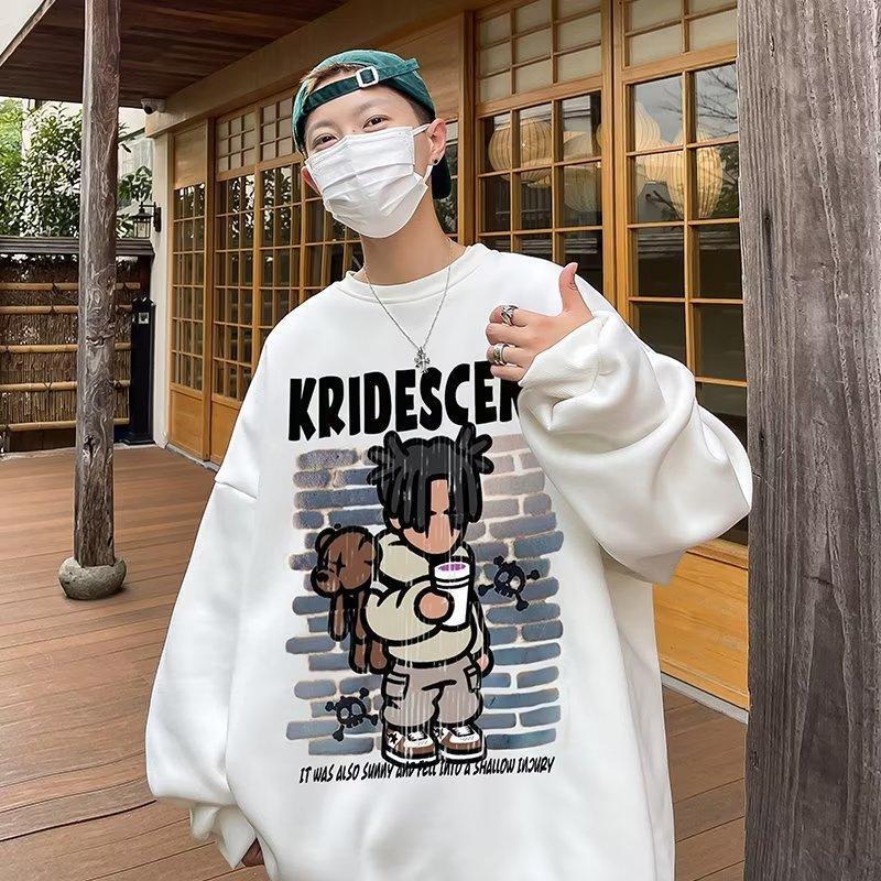 Cartoon print sweatshirt men's 2024 spring and autumn Korean new round neck loose top chic Hong Kong style trendy