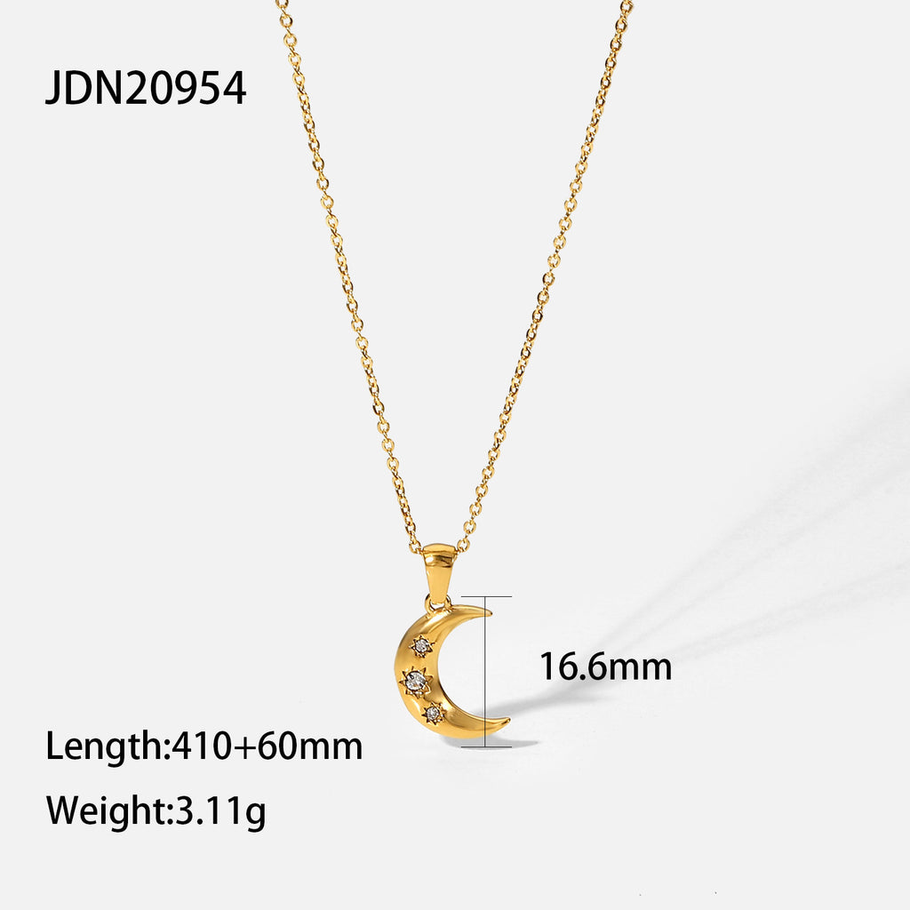 French 18K Gold Moon Pendant Necklace