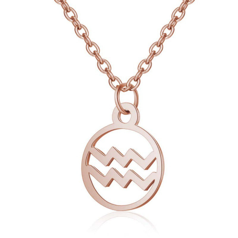 Stainless Steel Thin Chain Zodiac Pendant Necklace