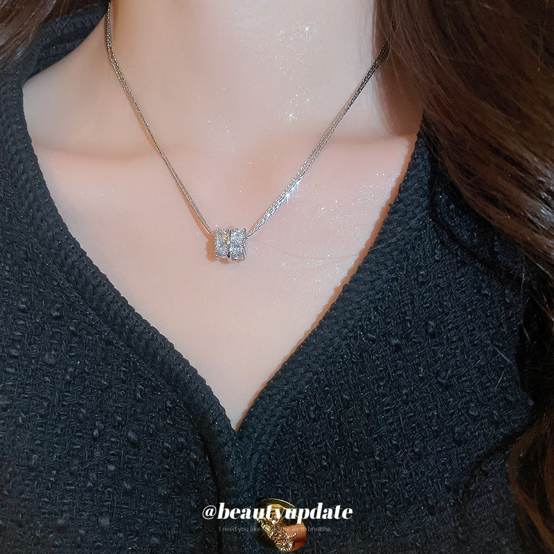 Gold Plated Multi-layer Zircon Circle Pendant Necklace