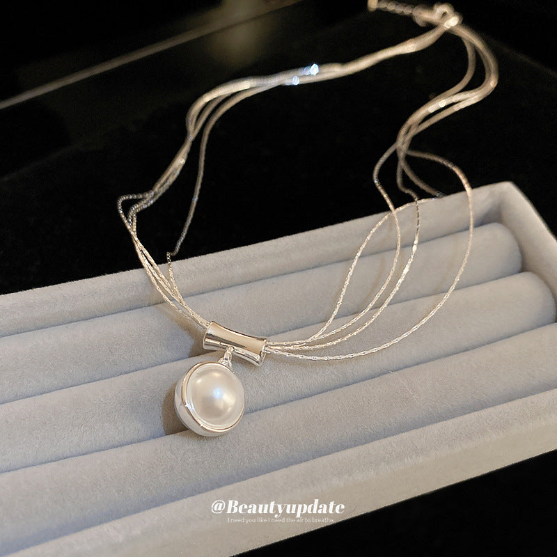 Multi-layer Metal Pearl Necklace Pendant Collarbone Chain