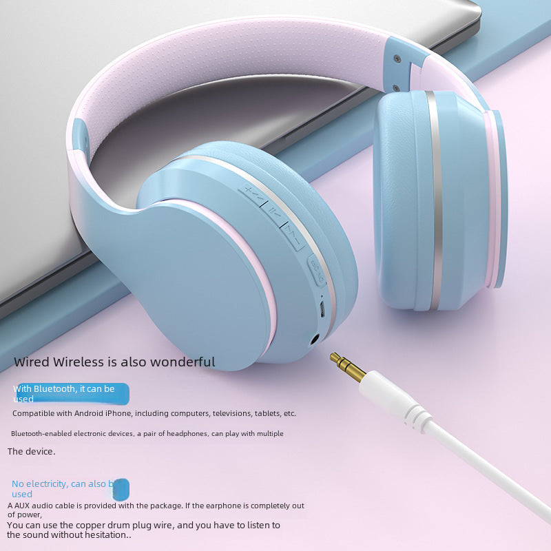 Cross-border new arrival wireless headset Bluetooth headset gradient color large battery ultra-long life battery noise reduction gaming headsets