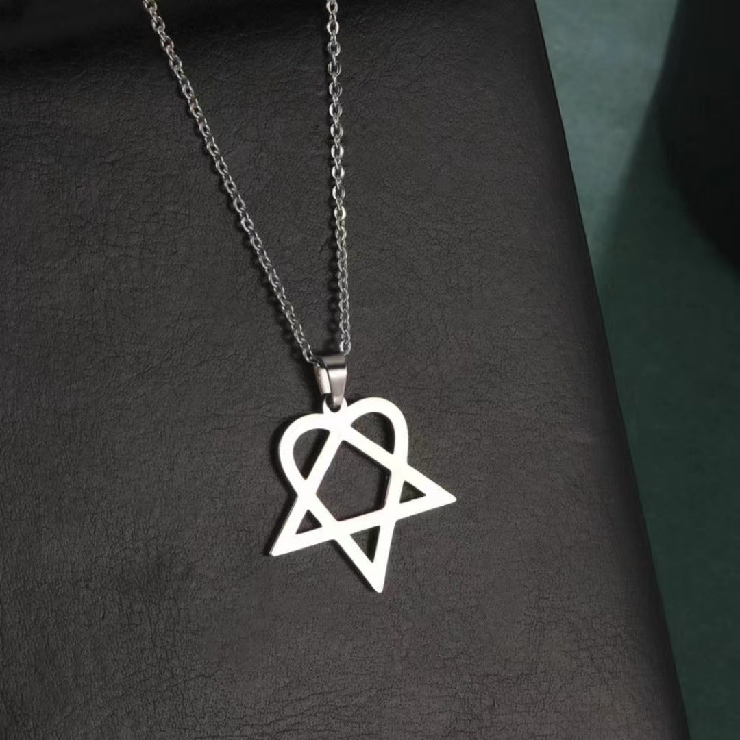 Euro-American Titanium Steel Hollow Heart Necklace Simple Gold-Plated Pendant