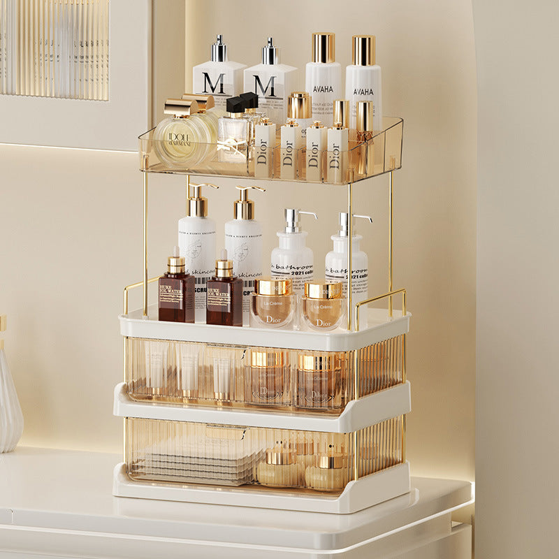 Cosmetics storage box desktop double drawer storage rack bathroom makeup brush tool storage rack double drawer 3472