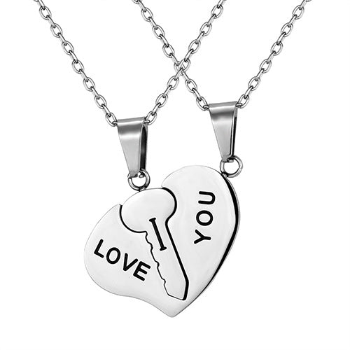 Japanese and Korean style couple necklace titanium steel heart key stitching pendant for girlfriends simple pendant cross-border supply