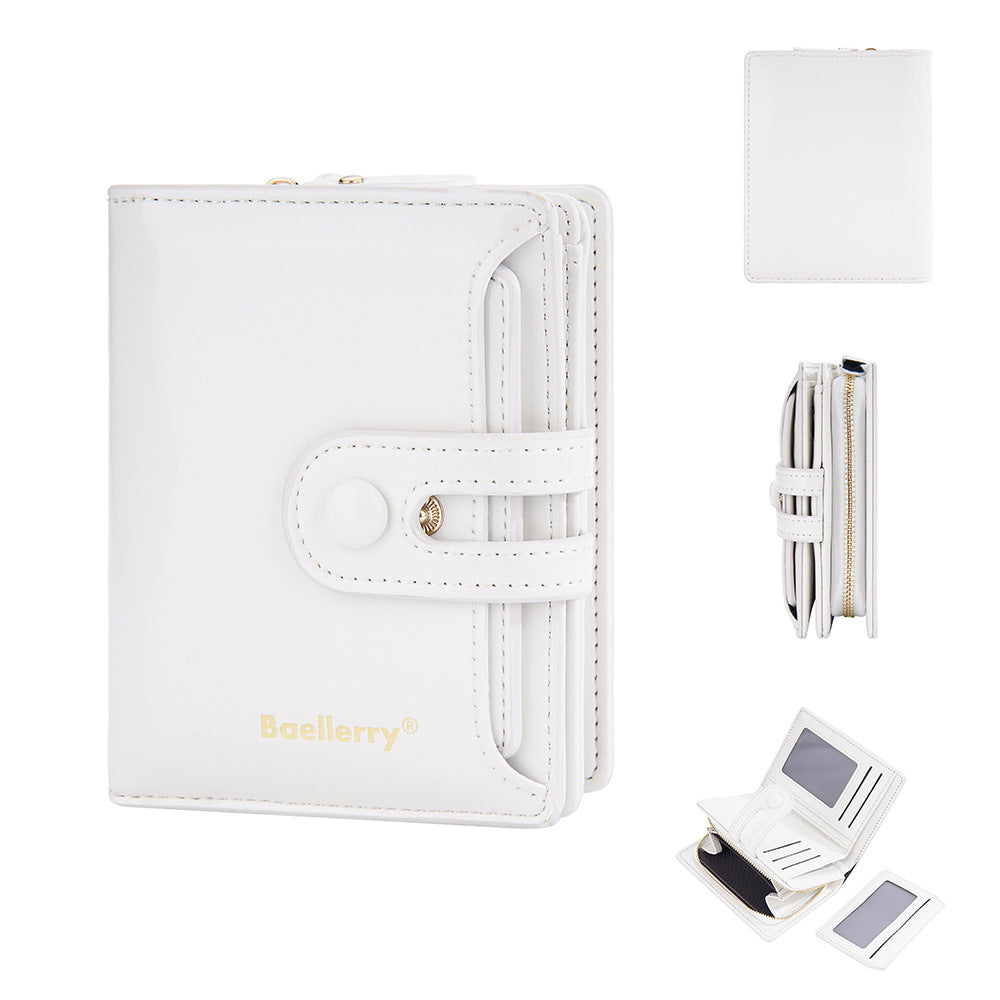 baellerry new women's short wallet glossy oil wax leather multiple card slots zipper coin purse all-matching wallet