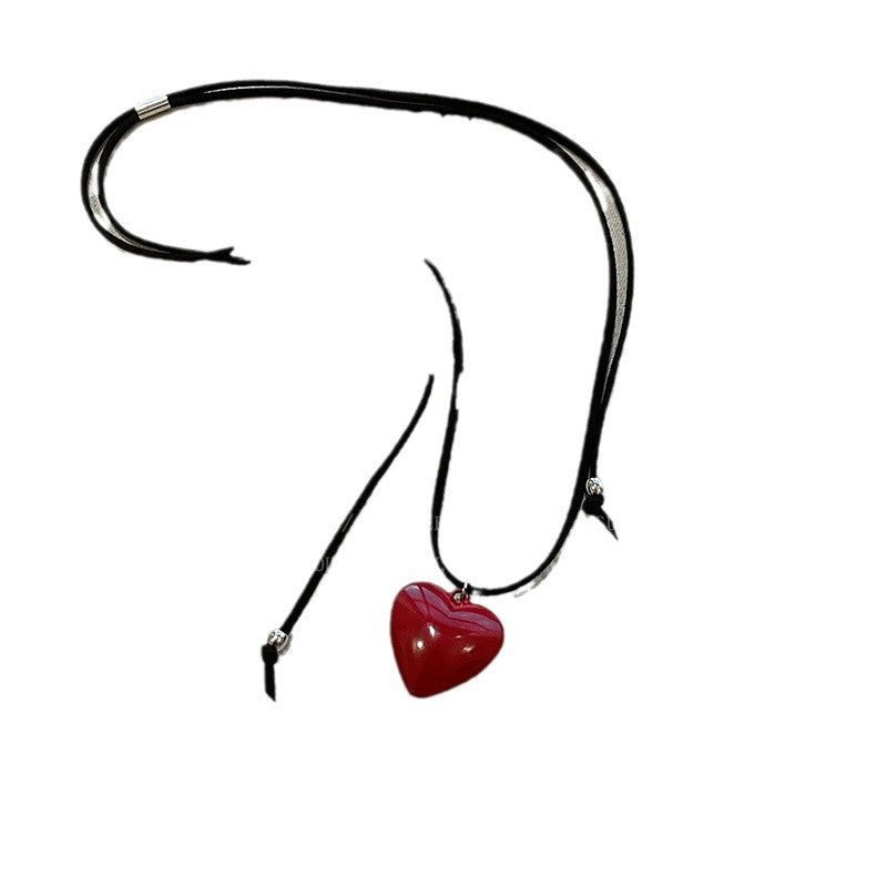 Ankela Red Resin Heart Pendant Necklace